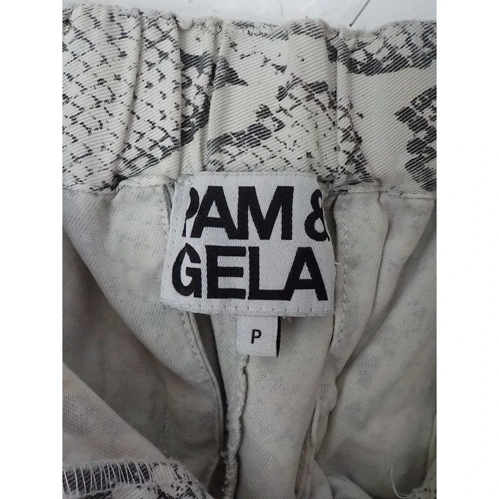 Pam and Gela Joggers Beige Gray Snake Print Pants w/ Belt Women Small (P) Button - Picture 7 of 12